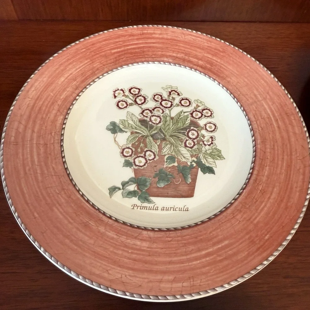 Wedgwood Sarah's Garden Salad Plates Set Of 4 ~Terracotta  Red Vintage Flowers‎
